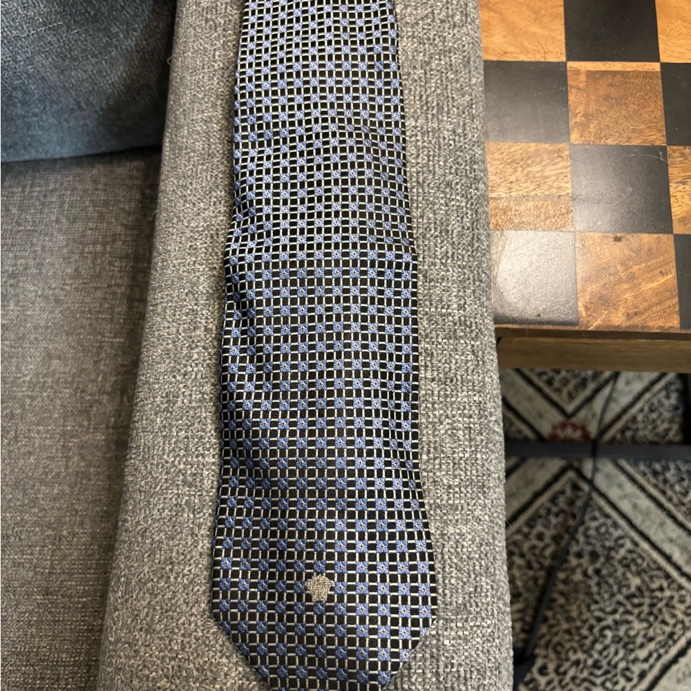 Versace Black and Silver Geometric Tie